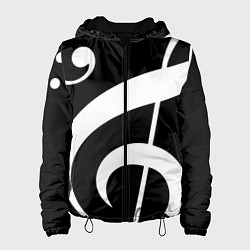 Куртка с капюшоном женская Скрипичный и басовый ключи - белые на чёрном, цвет: 3D-черный