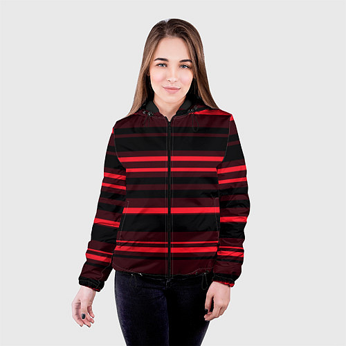Женская куртка Тёмный красный в яркую полоску / 3D-Черный – фото 4