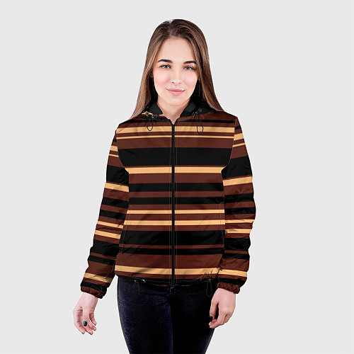 Женская куртка Полосатый коричневый / 3D-Черный – фото 4