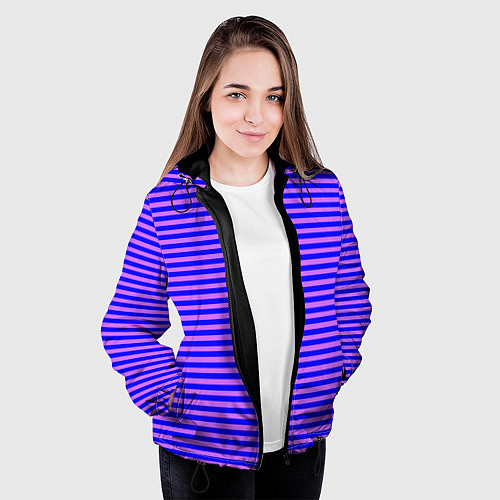 Женская куртка Сине-сиреневый в тонкую полоску / 3D-Черный – фото 3