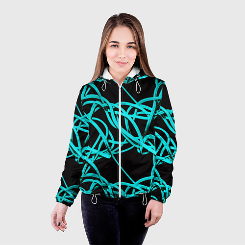 Женская куртка Ярко голубые линии / 3D-Белый – фото 4