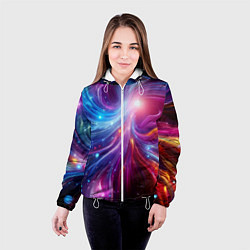 Куртка с капюшоном женская Неоновая абстракция - нейросеть, цвет: 3D-белый — фото 2
