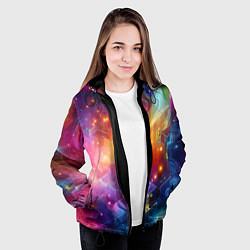 Куртка с капюшоном женская Геометрический неоновый космос - нейросеть, цвет: 3D-черный — фото 2