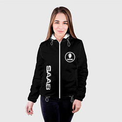 Куртка с капюшоном женская SAAB logo white, цвет: 3D-белый — фото 2