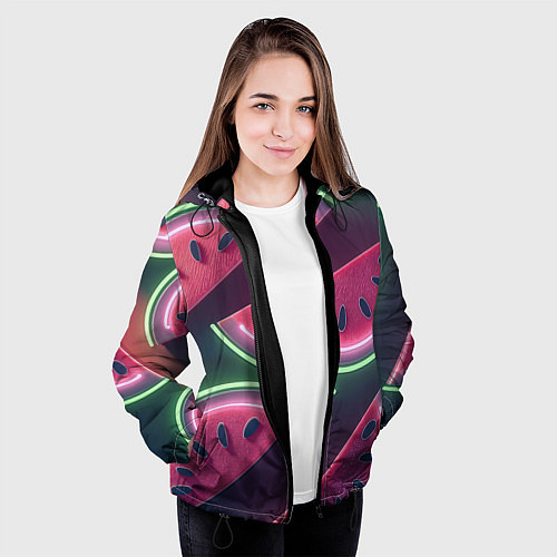 Женская куртка Дольки арбуза неон / 3D-Черный – фото 3