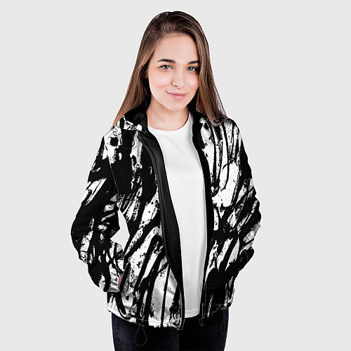 Женская куртка Чёрно-белая абстракция: нейросеть / 3D-Черный – фото 3
