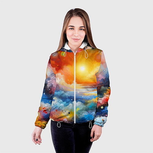 Женская куртка Закат солнца - разноцветные облака / 3D-Белый – фото 4
