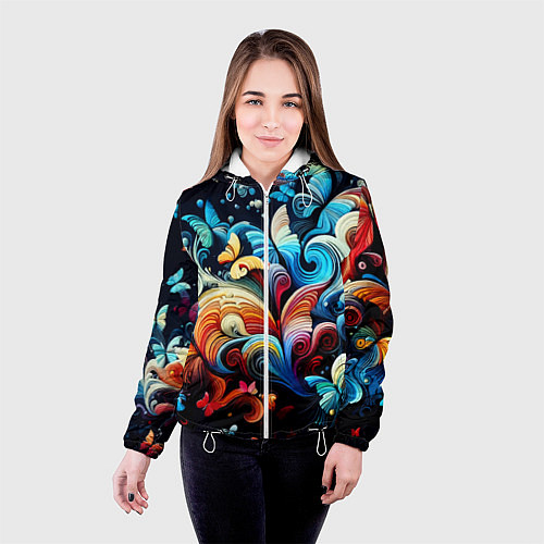 Женская куртка Бабочки и цветы в ночи - фантазия / 3D-Белый – фото 4