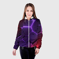 Куртка с капюшоном женская Красно-фиолетовые неоновые плиты в разломе, цвет: 3D-белый — фото 2