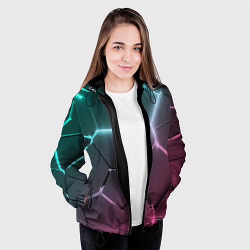 Женская куртка Голубые и розовые неоновые плиты в разломе / 3D-Черный – фото 3