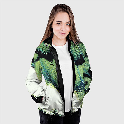 Женская куртка Зелено-черные пятна на светлом / 3D-Черный – фото 3
