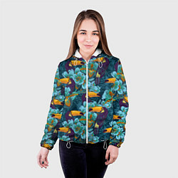 Куртка с капюшоном женская Узор цветы с туканом, цвет: 3D-белый — фото 2