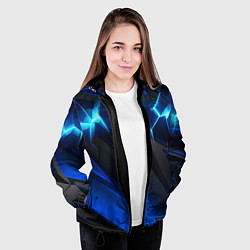 Куртка с капюшоном женская Абстракция синяя из градиента и линий, цвет: 3D-черный — фото 2
