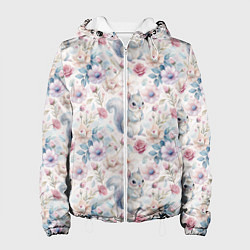 Куртка с капюшоном женская Бельчонок в цветах, цвет: 3D-белый