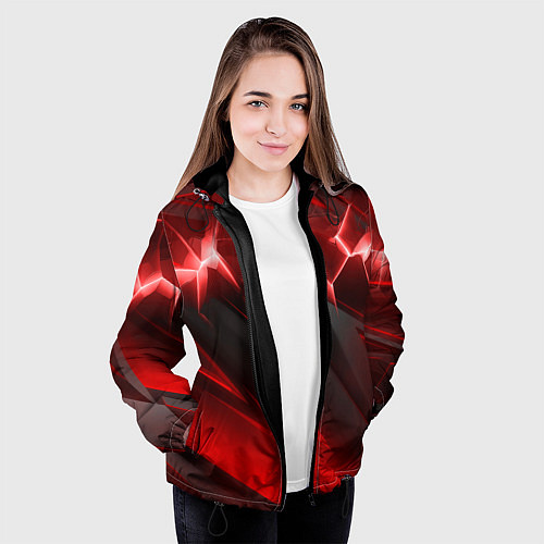 Женская куртка Яркая красная объемная абстракция / 3D-Черный – фото 3