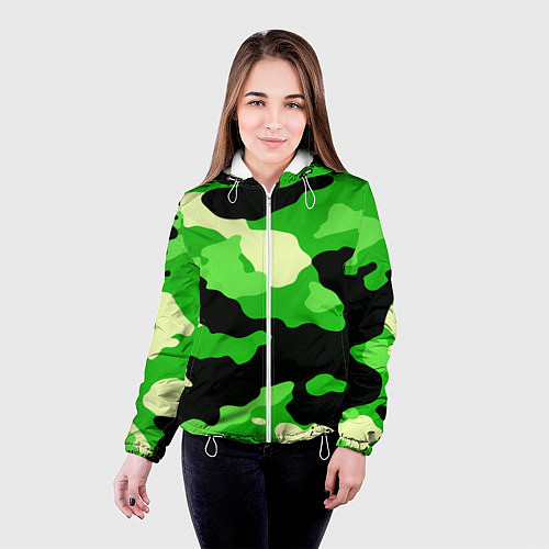 Женская куртка Зелёный камуфляж текстура / 3D-Белый – фото 4