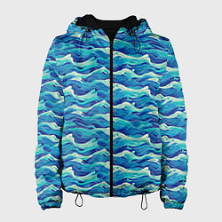 Куртка с капюшоном женская Абстрактный волнистый узор в синих тонах, цвет: 3D-черный