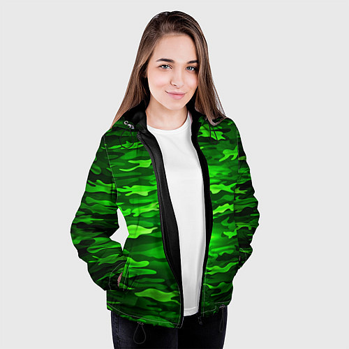 Женская куртка Зелёные водоросли-камуфляж / 3D-Черный – фото 3