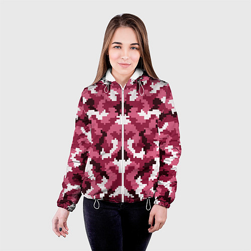 Женская куртка Розовые пиксели камуфляж / 3D-Белый – фото 4