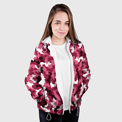 Куртка с капюшоном женская Розовые пиксели камуфляж, цвет: 3D-белый — фото 2
