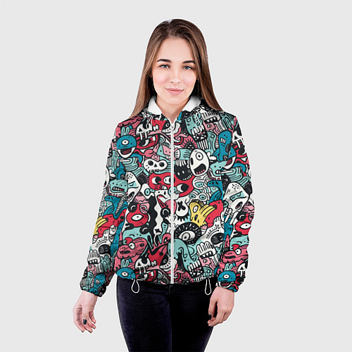 Женская куртка Дудл животные абстракция / 3D-Белый – фото 4