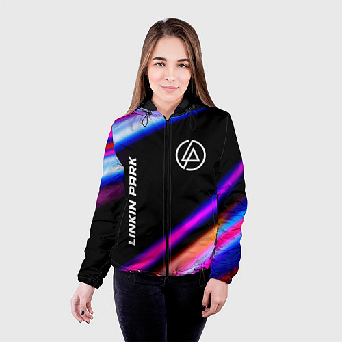 Женская куртка Linkin Park neon rock lights / 3D-Черный – фото 4