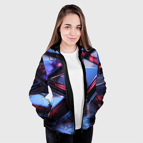 Женская куртка Абстрактные фиолетовые плиты со свечением / 3D-Черный – фото 3