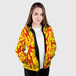 Куртка с капюшоном женская Абстракция красный рисунок на желтом фоне, цвет: 3D-черный — фото 2