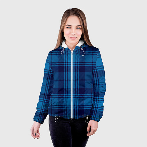Женская куртка Синяя клетка / 3D-Белый – фото 4