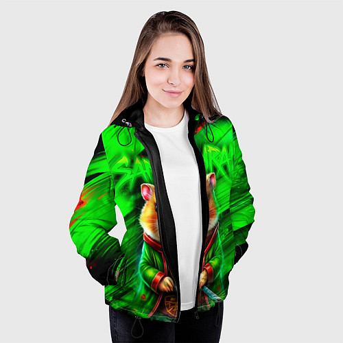 Женская куртка Хомячок самурай / 3D-Черный – фото 3