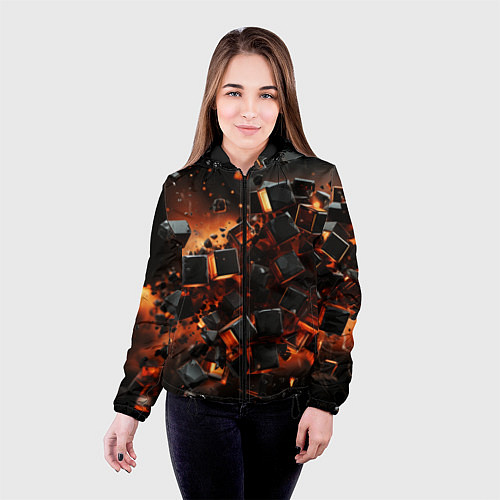 Женская куртка Черные кубики во взрыве абстракции / 3D-Черный – фото 4