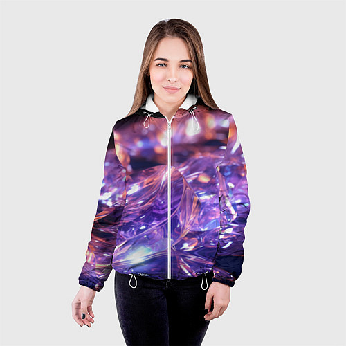 Женская куртка Плавление абстрактных блестящих камней / 3D-Белый – фото 4