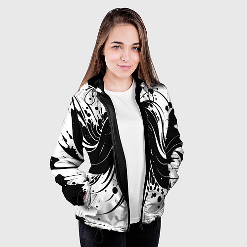 Женская куртка Чёрно-белая абстракция нейросеть / 3D-Черный – фото 3