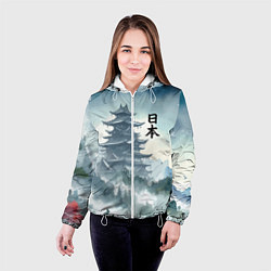 Куртка с капюшоном женская Японская пагода в тумане - нейросеть, цвет: 3D-белый — фото 2