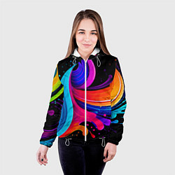 Куртка с капюшоном женская Неоновая красочная абстракция - нейросеть, цвет: 3D-белый — фото 2