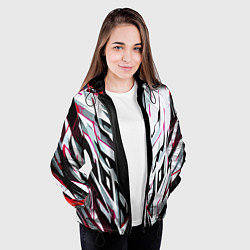 Куртка с капюшоном женская Хаотичная красно-белая абстракция, цвет: 3D-черный — фото 2