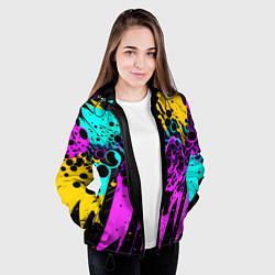 Куртка с капюшоном женская Разноцветная неоновая абстракция - нейроарт, цвет: 3D-черный — фото 2