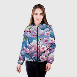 Куртка с капюшоном женская Облака цветов сакуры, цвет: 3D-черный — фото 2
