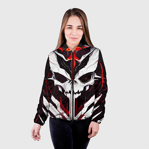 Женская куртка Абстрактный белый череп и красные полосы / 3D-Черный – фото 4
