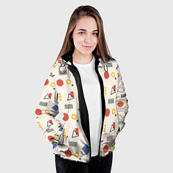 Куртка с капюшоном женская Мемфис геометрия на светлом, цвет: 3D-черный — фото 2
