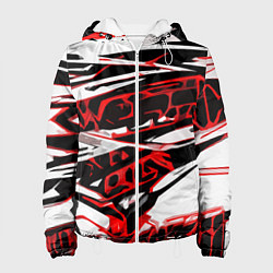 Куртка с капюшоном женская Красно-чёрная агрессивная абстракция на белом фоне, цвет: 3D-белый