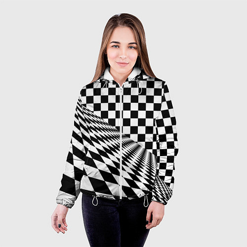 Женская куртка Шахматная психоделика иллюзия / 3D-Белый – фото 4