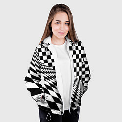 Куртка с капюшоном женская Шахматная психоделика иллюзия, цвет: 3D-белый — фото 2