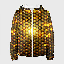 Куртка с капюшоном женская Металлические соты - роскошный блеск золота, цвет: 3D-белый