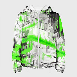 Женская куртка Бело-зелёная абстракция на чёрном фоне