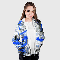 Куртка с капюшоном женская Сине-белая абстракция на чёрном фоне, цвет: 3D-белый — фото 2
