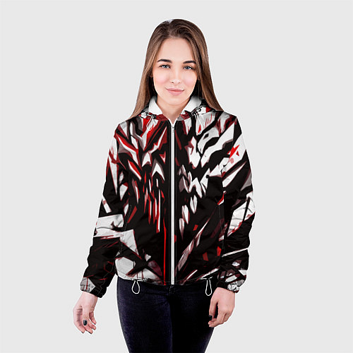 Женская куртка White and red abstraction on a black background / 3D-Белый – фото 4