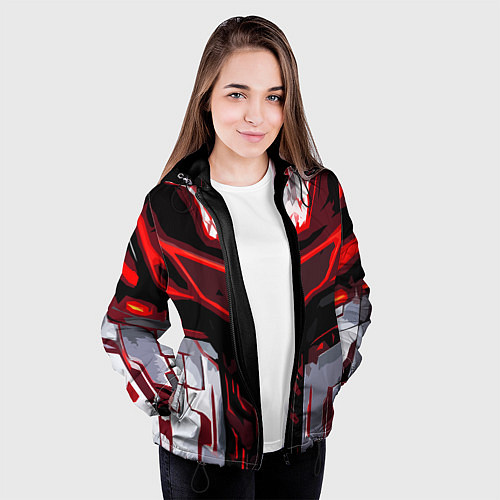 Женская куртка Red stripes on a black and white background / 3D-Черный – фото 3