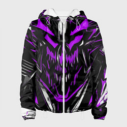 Куртка с капюшоном женская Фиолетово-белое абстрактное лицо на чёрном фоне, цвет: 3D-белый