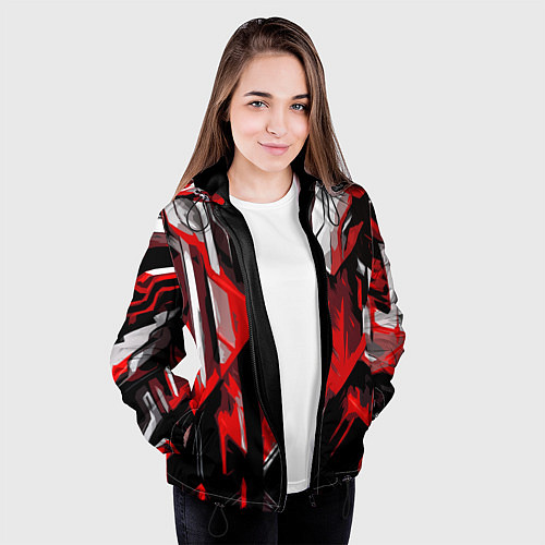 Женская куртка Red and white abstraction on a black background / 3D-Черный – фото 3